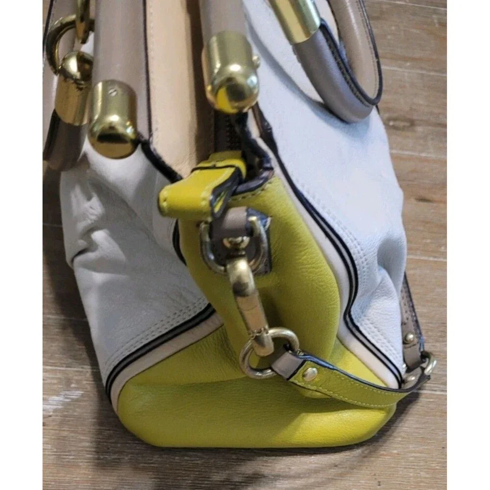 Coach Madison Yellow and Cream Color Block Madison Kara Satchel Purse